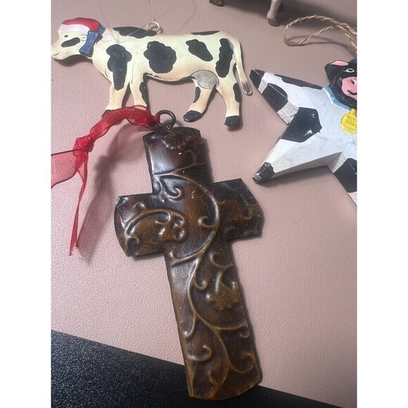 Lot of 4 Vintage Farmhouse Christmas Tree Hanging Ornaments Decorations Holiday - Picture 5 of 10